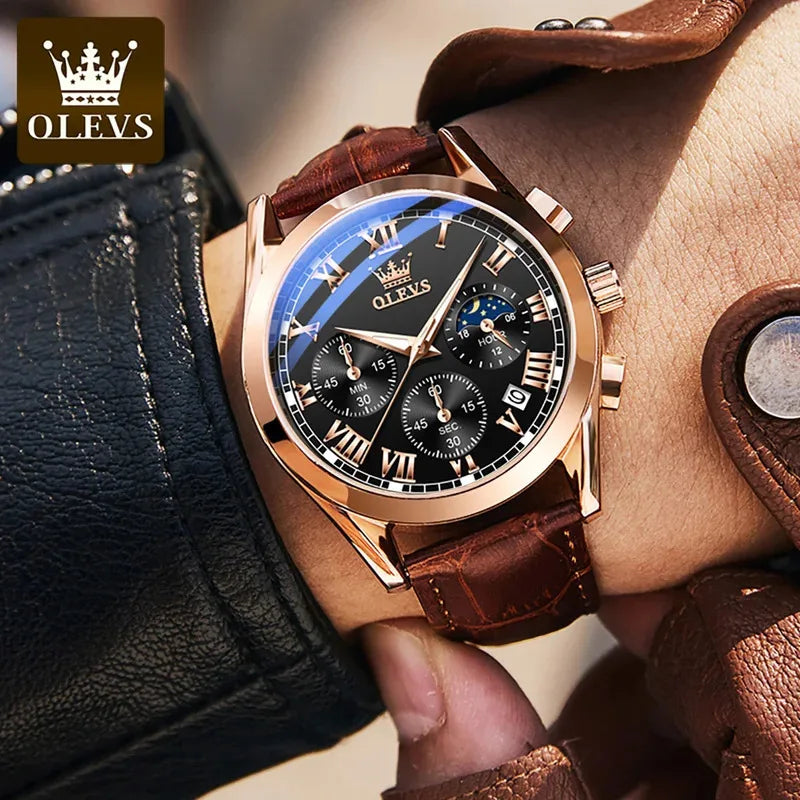 OLEVS 2871 Man Watch Chronograph Waterproof Moon Phase Multifunction Men's Wristwatch Luxury Quartz Watch Men