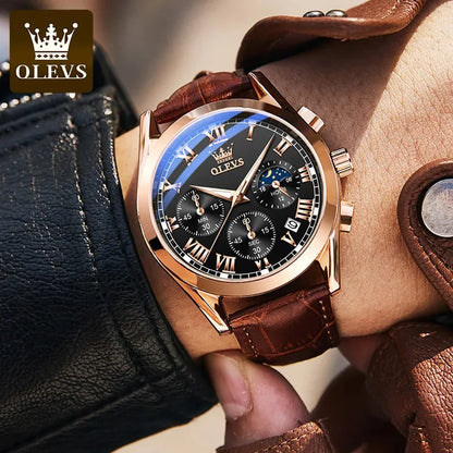 OLEVS 2871 Man Watch Chronograph Waterproof Moon Phase Multifunction Men's Wristwatch Luxury Quartz Watch Men