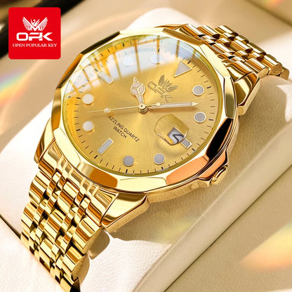 OPK Marca Relógios Masculinos De Ouro Sólido Pulseira De Aço Inoxidável À Prova D 'Água Moda Casual Relógio 8170