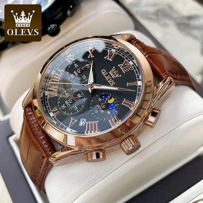 OLEVS 2871 Man Watch Chronograph Waterproof Moon Phase Multifunction Men's Wristwatch Luxury Quartz Watch Men