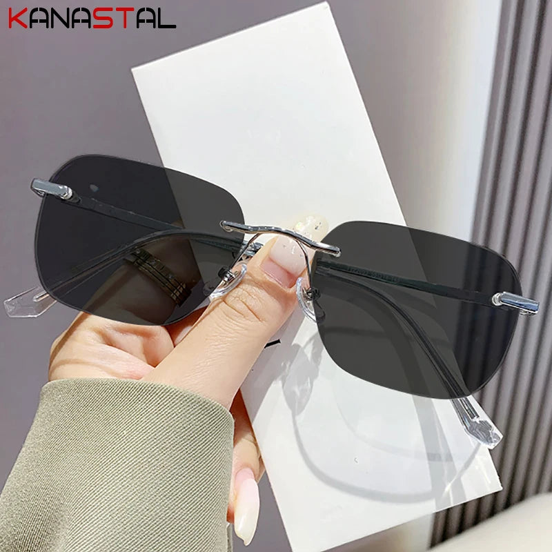 Homens sem aro polarizado óculos de sol feminino uv400 óculos de sol puro titânio quadro óculos de condução anti brilho sombra eyewear