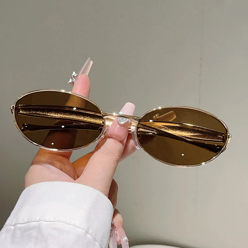 Kammpt vintage oval óculos de sol feminino moda retro ao ar livre casual tons masculino 2025 novo na moda design da marca decoração óculos de sol