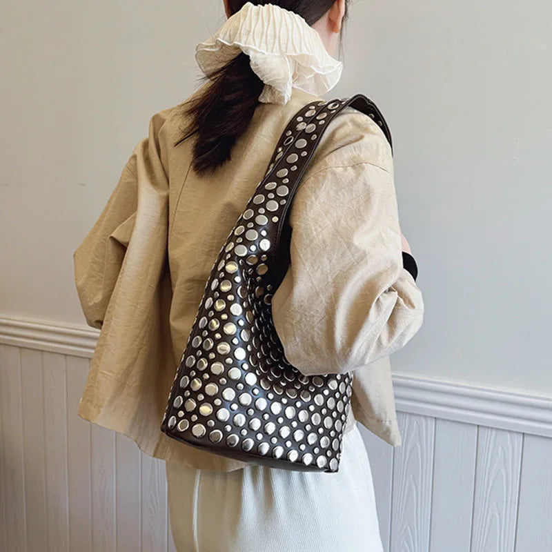 Studded Y2K Punk Shoulder Bag - Soft PU Leather