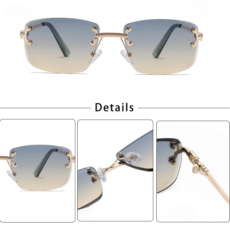 CATERSIDE Punk Rectangle Sunglasses Men Women Luxury Designer Rimless Gradient Lens Metal Sun Glasses For Men Sports 2024 UV400