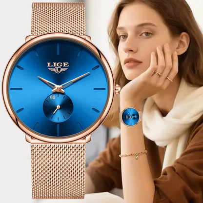 Lige criativo ultra fino malha relógio de quartzo para mulher simples elegante à prova dwaterproof água senhoras relógio moda esporte feminino pulseira relógio