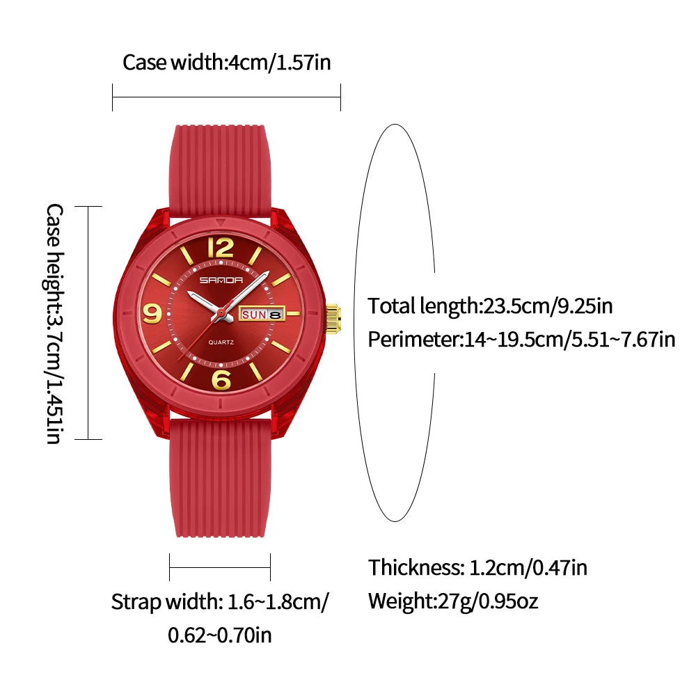 SANDA Relógio de quartzo para mulheres à prova d'água data automática semana elegante relógio de pulso feminino de luxo à prova d'água analógico relógios femininos