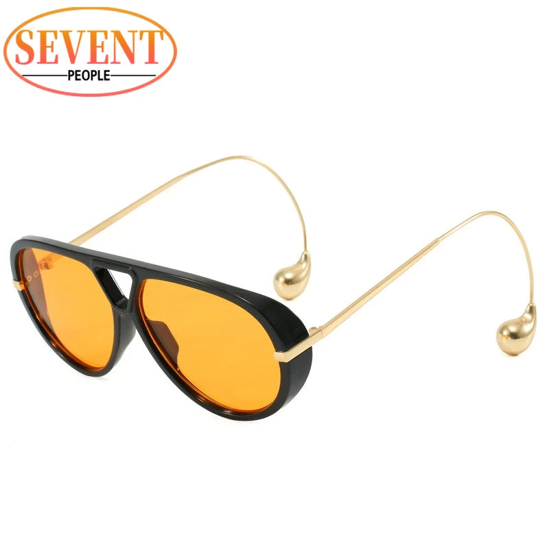 Oversized Oval Punk Pilot Sunglasses Women Big 2025 Luxury Brand Vintage Metal Frame Sun Glasses for Ladies UV400 Shield Eyewear