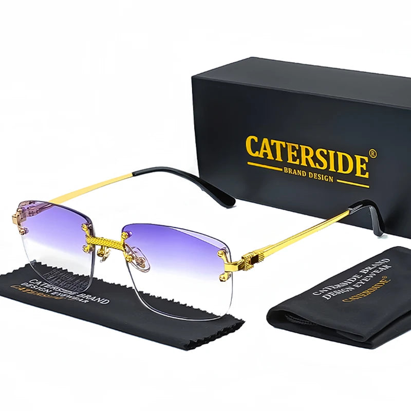 CATERSIDE Punk Rectangle Sunglasses Men Women Luxury Designer Rimless Gradient Lens Metal Sun Glasses For Men Sports 2024 UV400