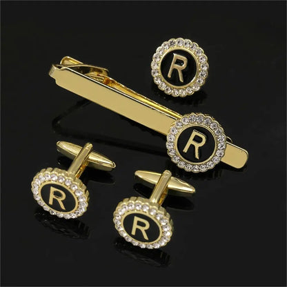 Elegant Initial Cufflinks & Tie Clip Set - Men's Jewelry