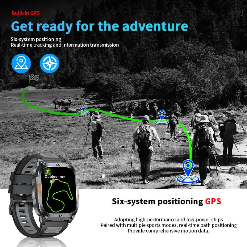 2025 New GPS Tracker Smart Watch Men LED Flashlight 1.96'' HD Screen Compass Watches Bluetooth Call Waterproof Sports Smartwatch