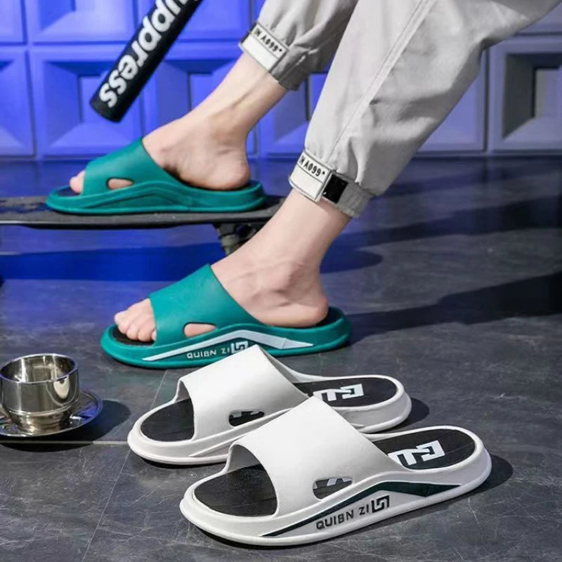 Moda masculina chinelos pvc sola macia antiderrapante flip flops ao ar livre fundo grosso sandálias de praia casa banheiro casais chinelos novo