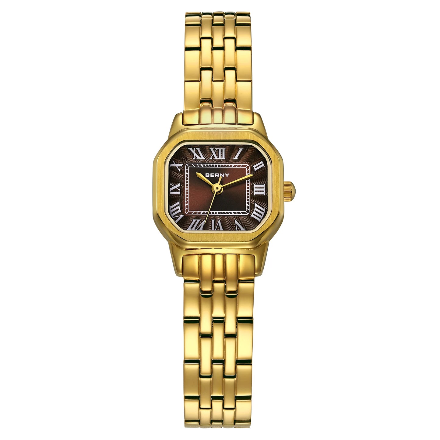 BERNY Golden Watches for Women Luxury Fashion Elegant Square Ladies Dress Quartz Watch S/S Small Dial Casual Girls Wristwatch