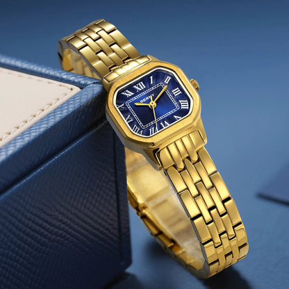BERNY Golden Watches for Women Luxury Fashion Elegant Square Ladies Dress Quartz Watch S/S Small Dial Casual Girls Wristwatch