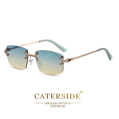 CATERSIDE Punk Rectangle Sunglasses Men Women Luxury Designer Rimless Gradient Lens Metal Sun Glasses For Men Sports 2024 UV400