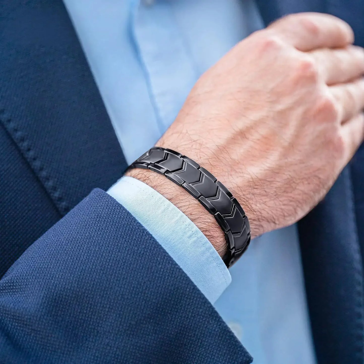 Pulseira magnética de aço titânio ARADOO para homens, pulseira de minerais de aço inoxidável, joias, presentes