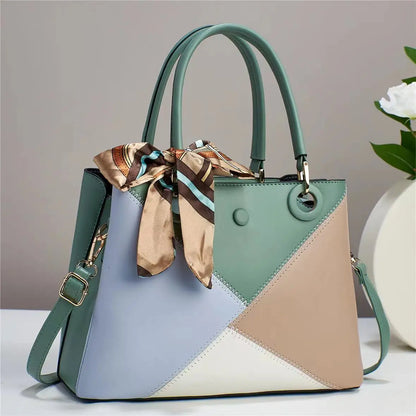 Bolsa tote de retalhos para mulheres, bolsa de couro pu com alça superior, grande capacidade, bolsa de ombro crossbody para lazer, festa, compras