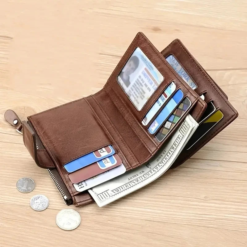 Men's Coin Purse Wallet RFID Anti-theft Man Leather Wallet Zipper Business Card Holder Money Bag Wallet Male