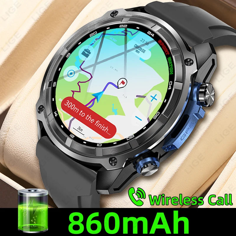 Lige gps relógio inteligente masculino 1.43 polegada amoled nadar seis eixos sensor 3atm à prova dwaterproof água 860mah esporte 4gb de memória gps mapa offline smartwatch