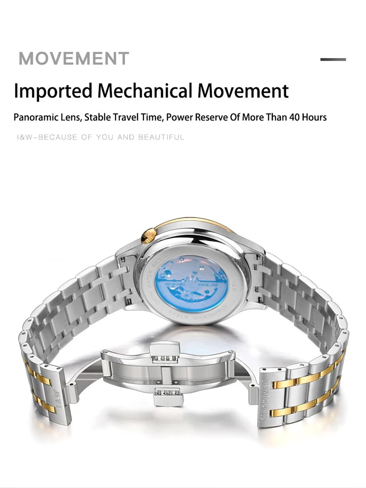 Carnaval marca high-end série iw todo em aço relógio mecânico automático genuíno moda esportes masculino relógio mecânico homem de luxo