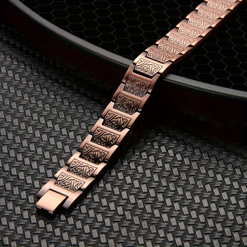 Pulseira magnética de cobre ajustável para homens e mulheres – presente de joia de terapia hipoalergênica com ferramenta de dimensionamento, detalhes pretos modernos