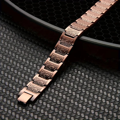 Pulseira magnética de cobre ajustável para homens e mulheres – presente de joia de terapia hipoalergênica com ferramenta de dimensionamento, detalhes pretos modernos