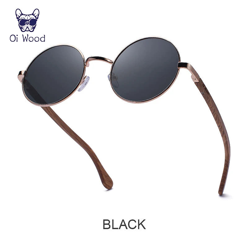 Oi Wood Retro Round Wood Sunglasses For Men Women Wooden Sun Glasses Polarized Blue Mirror Eyewear Fashion Driving Goggle 8024
