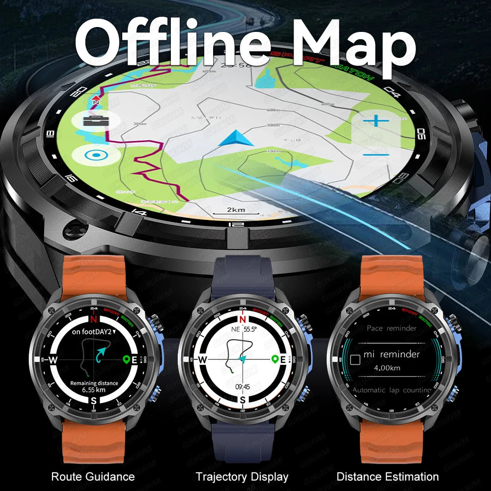 2025 novo t-rex tático smartwatch embutido gps mapa offline 4gb de memória 5atm ip69k natação à prova dwaterproof água masculino militray pulseira inteligente