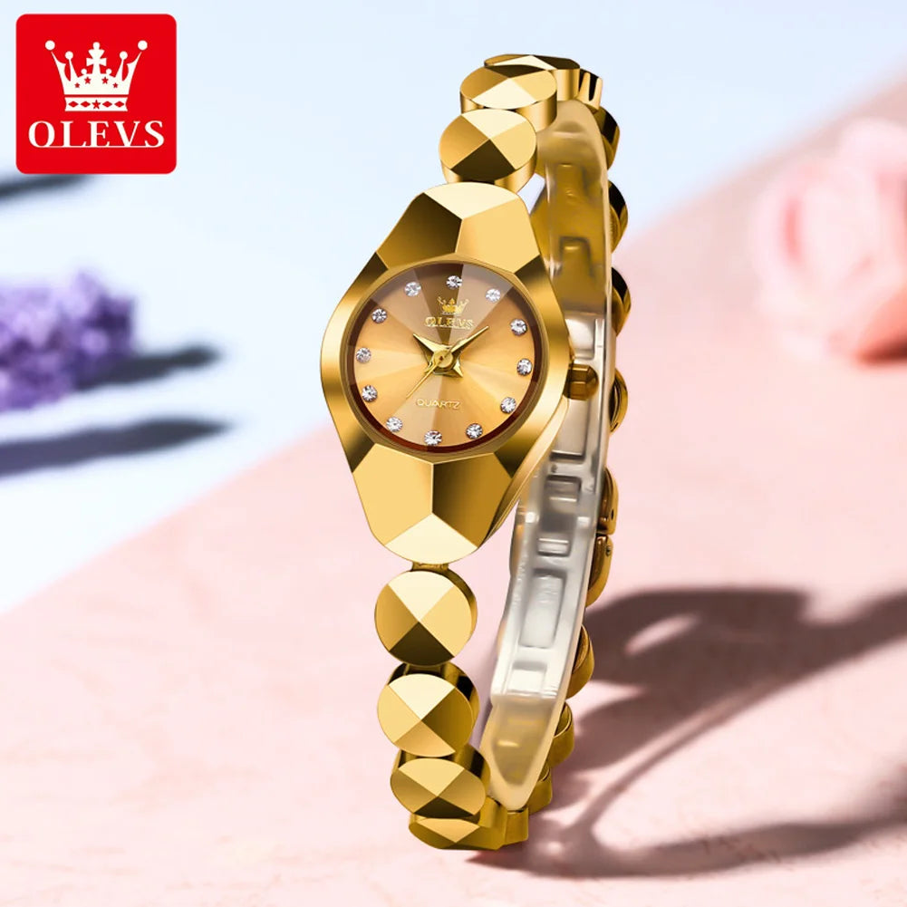 Olevs 7007 relógio para mulher original espelho rhombic à prova dwaterproof água quartzo senhoras relógio de pulso pulseira de aço tungstênio relógio feminino de luxo