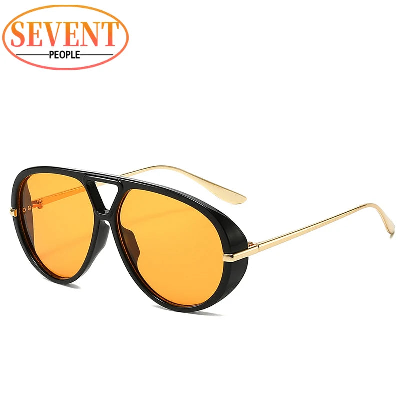 Oversized Oval Punk Pilot Sunglasses Women Big 2025 Luxury Brand Vintage Metal Frame Sun Glasses for Ladies UV400 Shield Eyewear