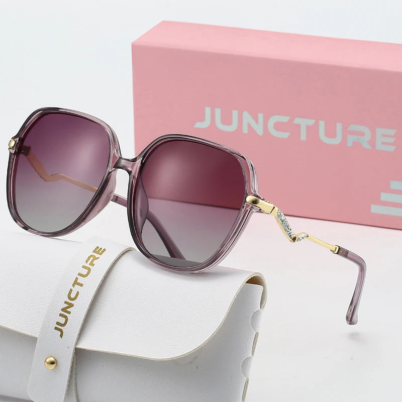 Juncture polarizado feminino óculos de sol nova moda redonda óculos de sol senhora gradiente festa presentes do feriado óculos de sol para mulher