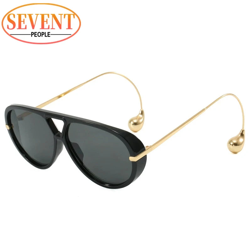 Oversized Oval Punk Pilot Sunglasses Women Big 2025 Luxury Brand Vintage Metal Frame Sun Glasses for Ladies UV400 Shield Eyewear