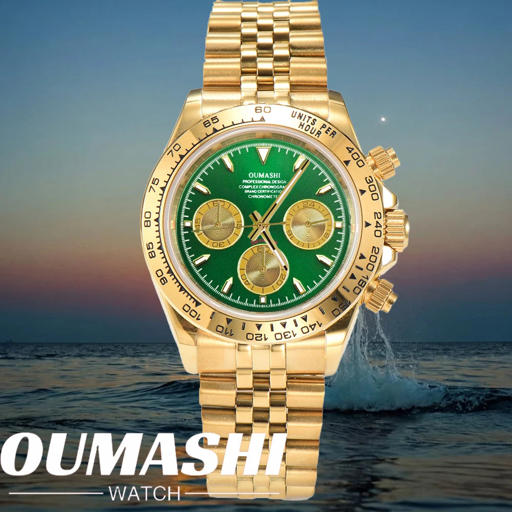 Relógio de luxo personalizado 39.3mm cronógrafo masculino novo relógio de ouro vk63 relógio cronógrafo masculino vk63 à prova dwaterproof água 10atm