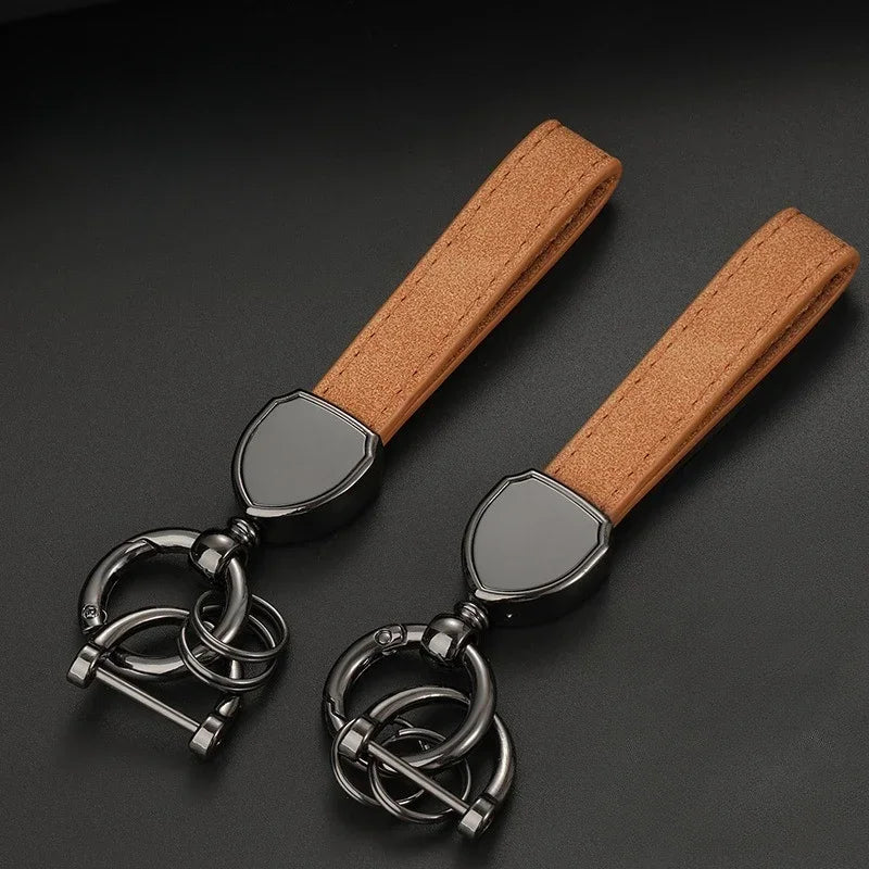 Chaveiro de couro de camurça com logotipo personalizado de metal, chaveiro com número laser, chaveiro de carro masculino