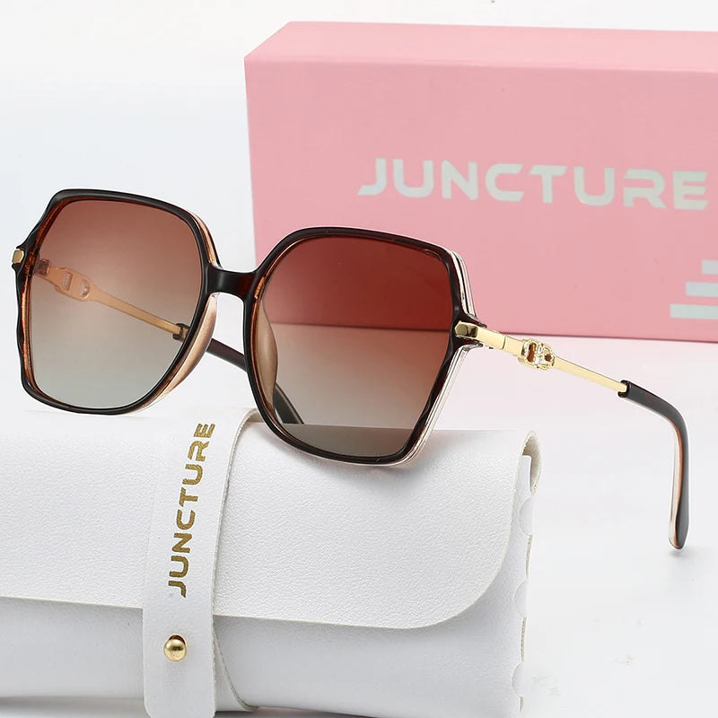 Juncture polarizado feminino óculos de sol moda quadrado óculos de sol gradiente senhora óculos festa presentes do feriado óculos de sol para mulher