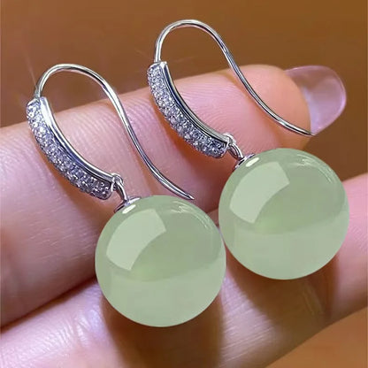 Luxurious Green Jade Pearl Earrings in 18k Gold & Silver