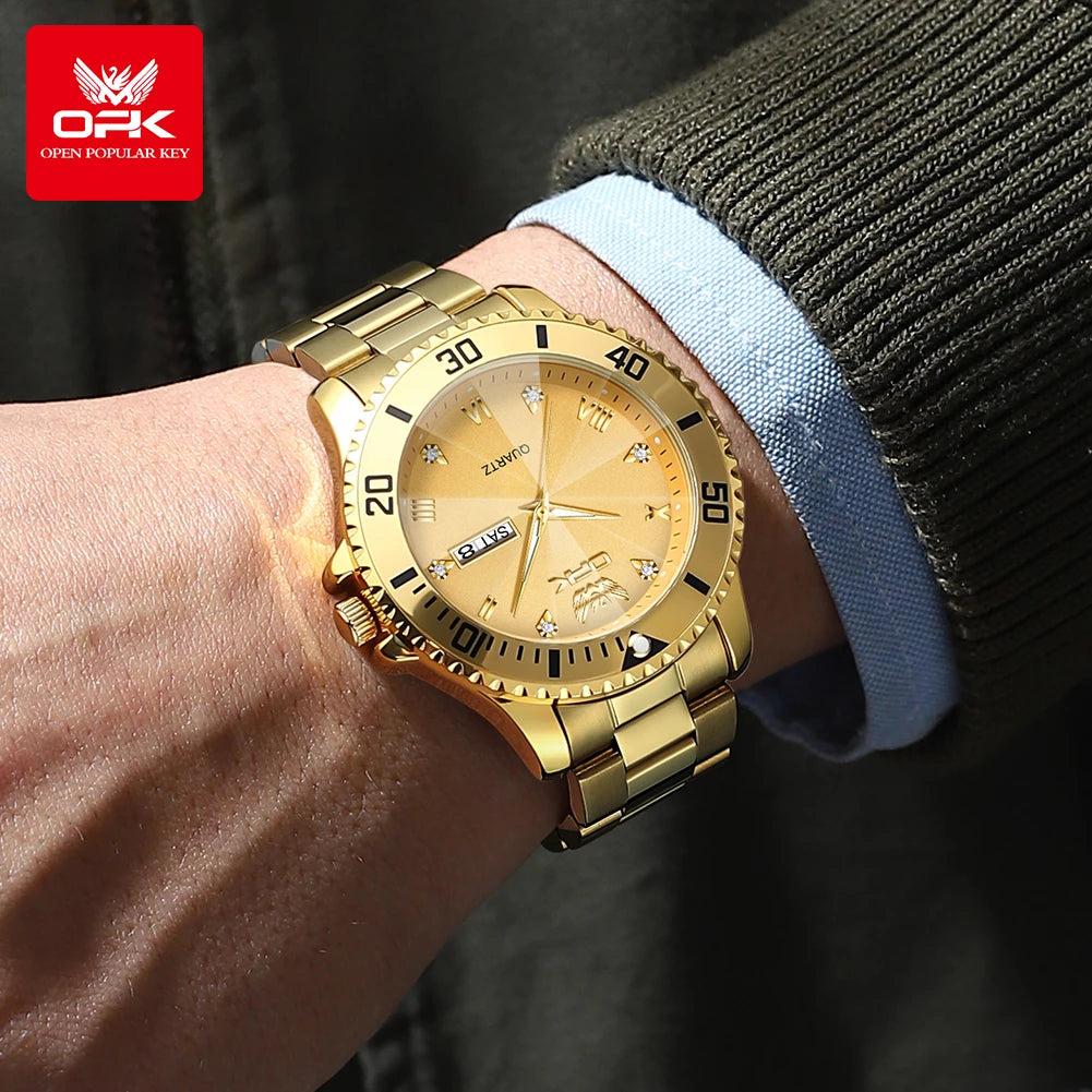 OPK Marca Relógios Masculinos Relógio de Pulso de Ouro de Luxo para Homens High-end Relógio Original À Prova D 'Água 8171