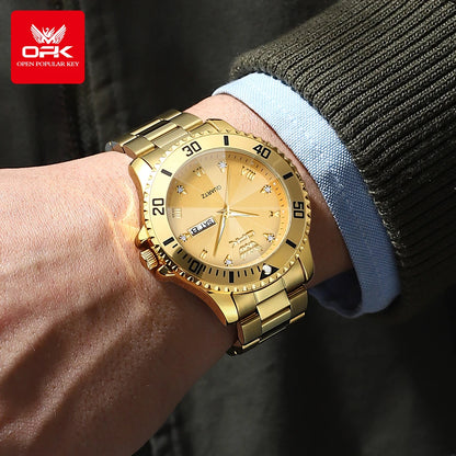OPK Marca Relógios Masculinos Relógio de Pulso de Ouro de Luxo para Homens High-end Relógio Original À Prova D 'Água 8171