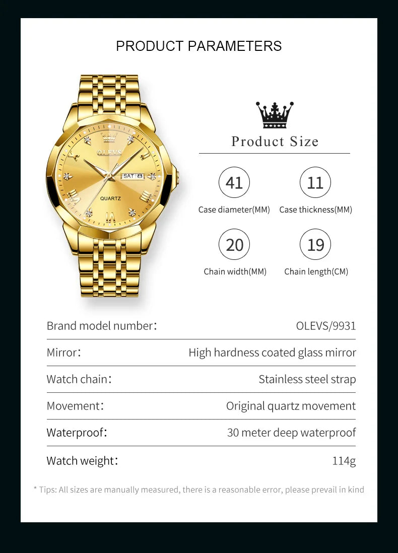 Olevs novo relógio para homem original quartzo à prova dwaterproof água relógio de pulso masculino ouro pulseira de aço inoxidável high-end luxo homem relógio