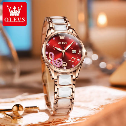 OLEVS Brand Diamond Inlaid Watch Sparkling Ceramic Quartz Watch Sparkling Star Luxury Taste Waterproof Luminous Women's Watch