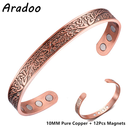 ARADOO Copper Magnetic Bracelets for Men Women with Neodymium Magnets Tree of Life Pure Copper Cuff Bangle Jewelry Gift