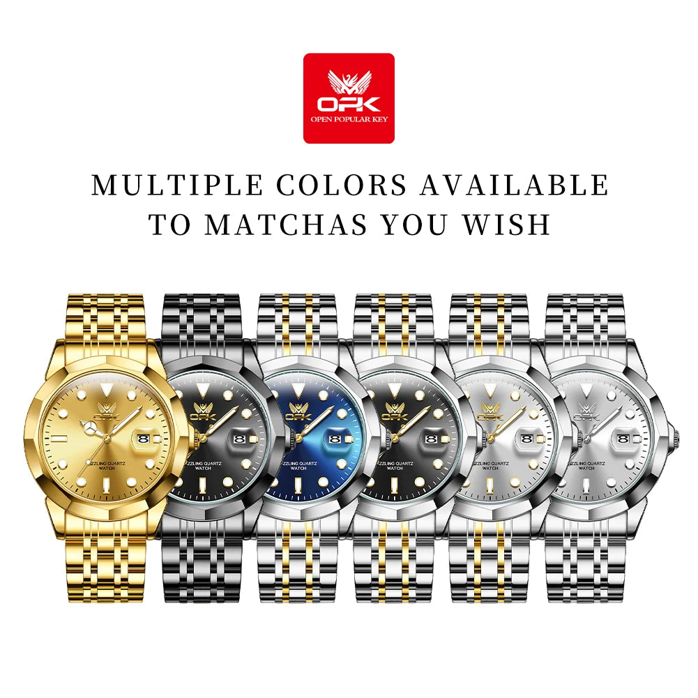 OPK Marca Relógios Masculinos De Ouro Sólido Pulseira De Aço Inoxidável À Prova D 'Água Moda Casual Relógio 8170