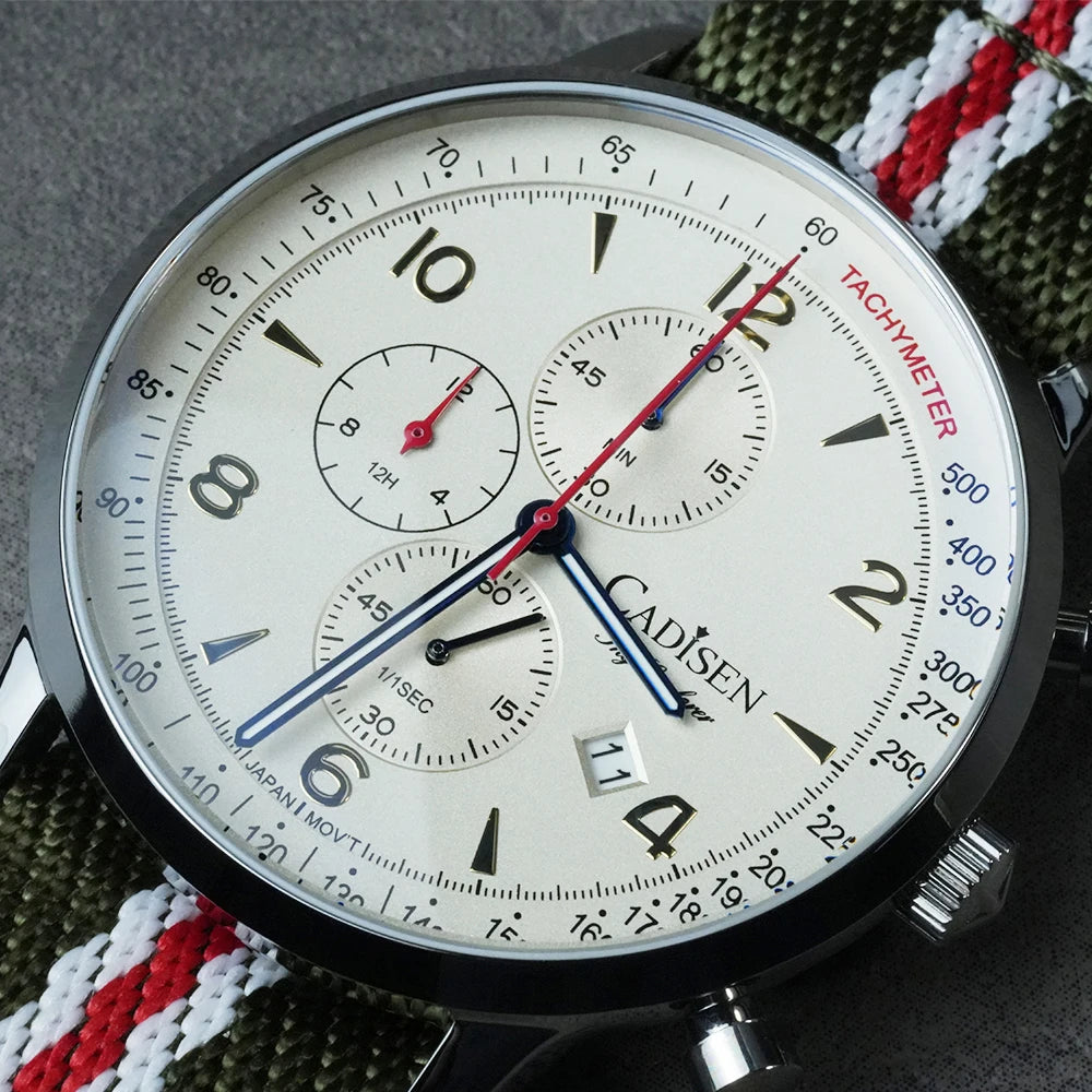 CADISEN 2026 New Chronograph Men's Quartz Watches For Men MIYOTA 0S10 AR Mirror Waterproof Canvas Men's Wristwatch Gift With Box