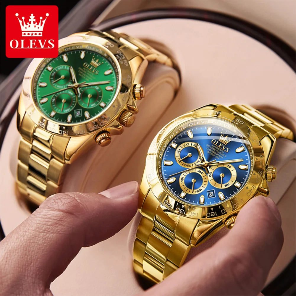 OLEVS 6638 Original Mechanical Man Watch Stainless Steel Waterproof Luminous Week Calendar Display Automatic Watch For Men