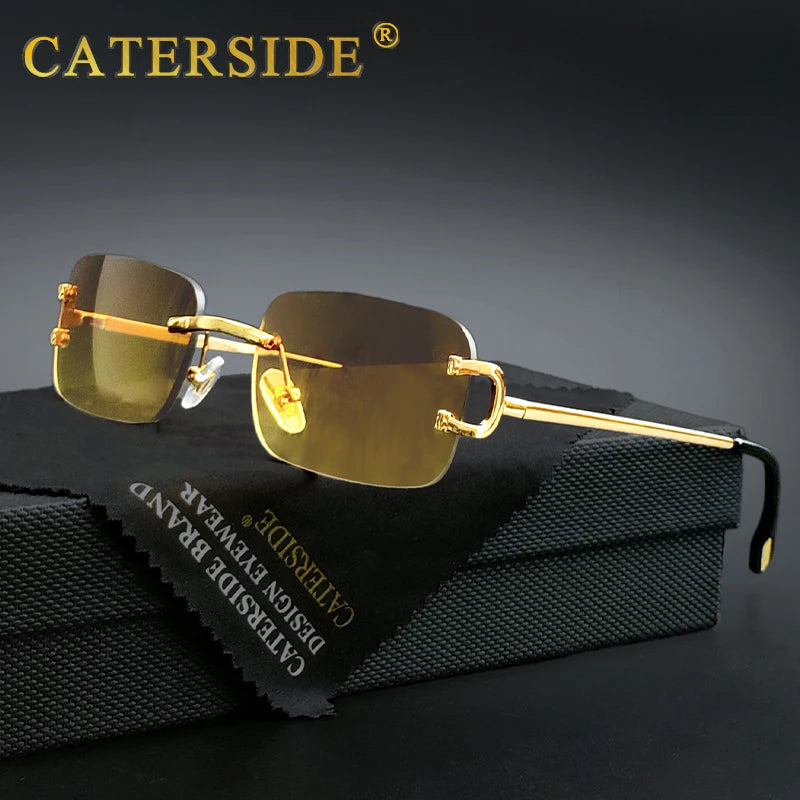 CATERSIDE Rectangular Sunglasses Men Rimless White Copper Small Square Sun Glasses For Women Gradient Lens Outdoor Eyewear UV400