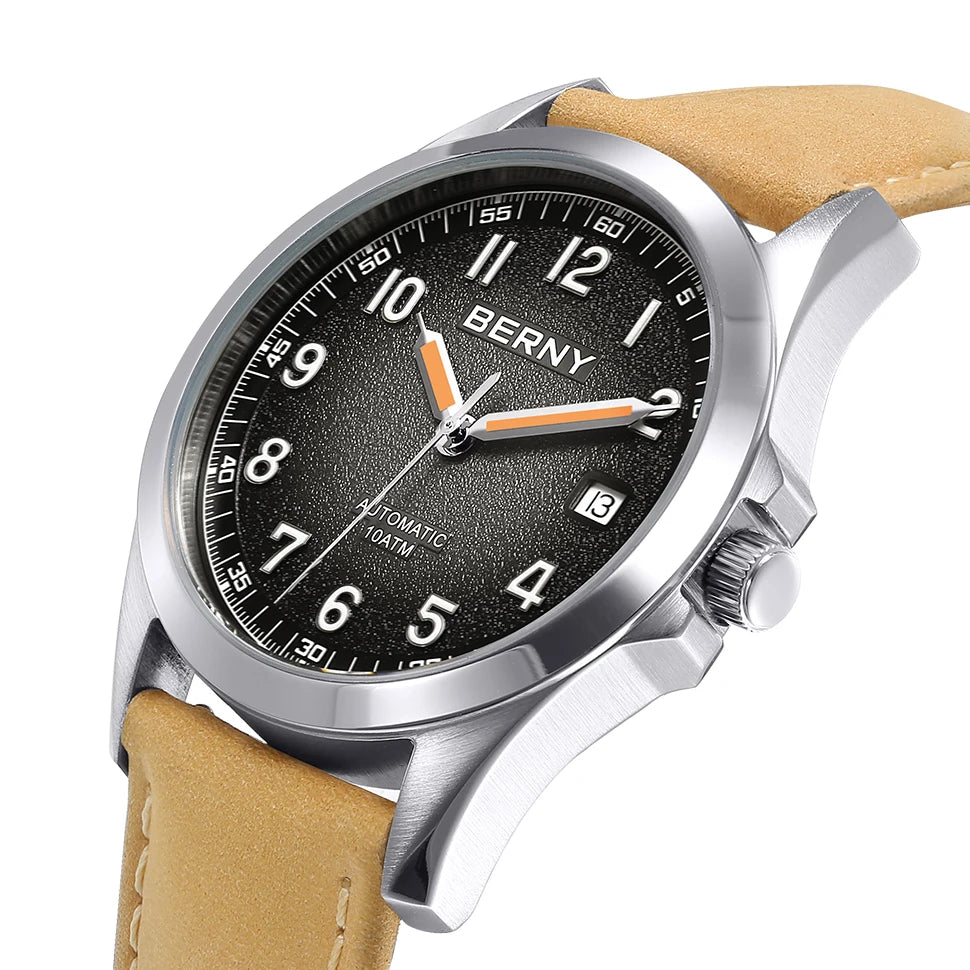 Berny mostrador fosco relógio automático masculino luminoso mecânico gaivota st2130 relógio de pulso safira luxo masculino 10atm à prova dwaterproof água