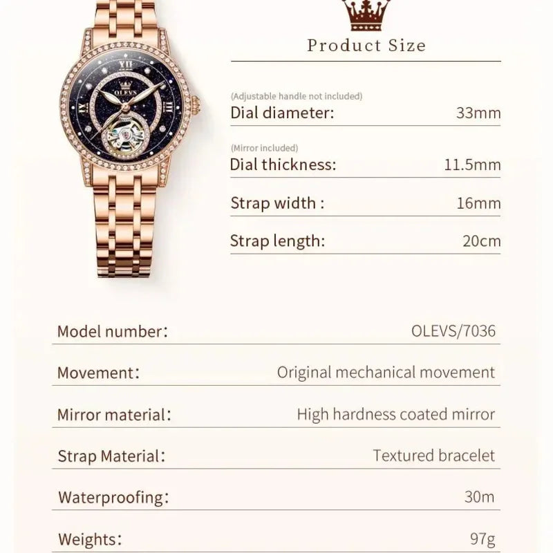 OLEVS Hollow Women's Watch Fully Automatic Mechanical Watch Luxury Diamond Inlaid Starry Sky Elegant Women's Brand Watch  7036