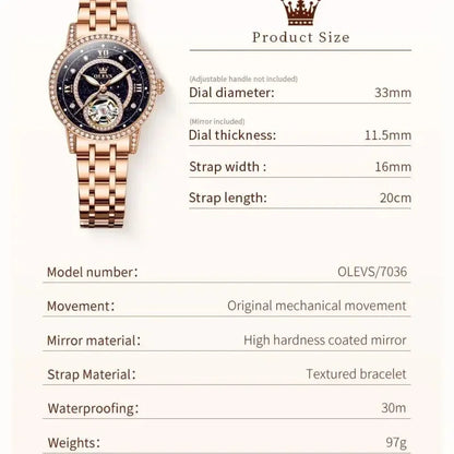 OLEVS Hollow Women's Watch Fully Automatic Mechanical Watch Luxury Diamond Inlaid Starry Sky Elegant Women's Brand Watch  7036