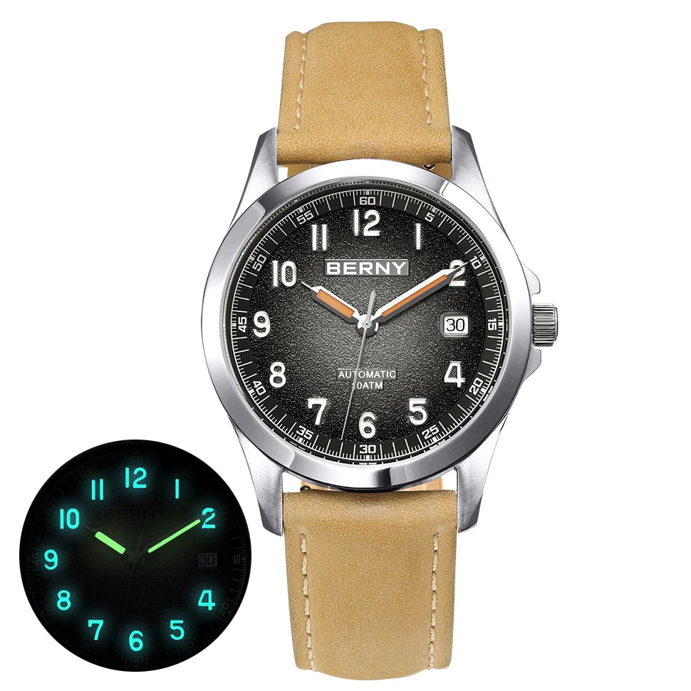 BERNY Men's Sapphire Automatic Watch - Luminous & Waterproof