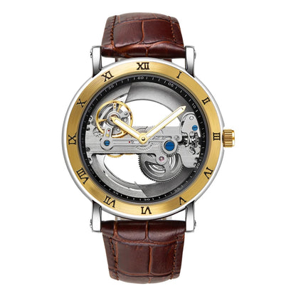 Men's Mechanical Skeleton Watch with Gold Bridge
