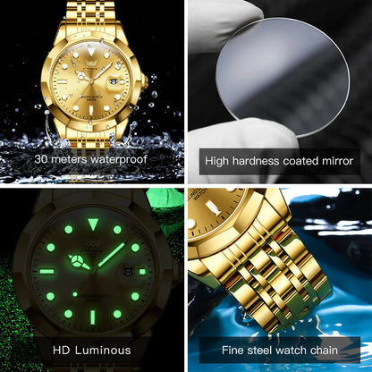 OPK Marca Relógios Masculinos De Ouro Sólido Pulseira De Aço Inoxidável À Prova D 'Água Moda Casual Relógio 8170